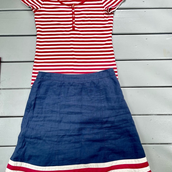 BODEN Size 8 linen skirt in denim and red and white stripe - Picture 5 of 5